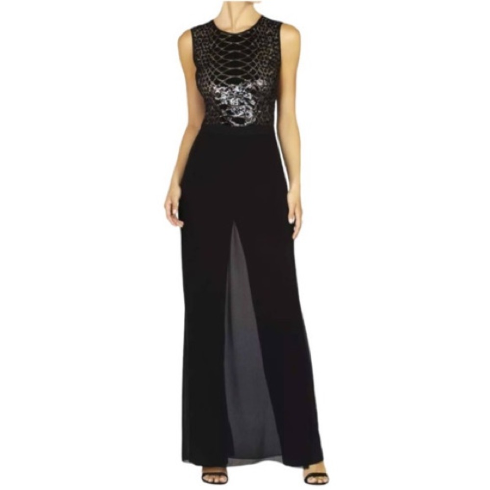 BCBG Black Lindee Snakeskin sequin Maxi Dress pant chiffon Jumpsuit